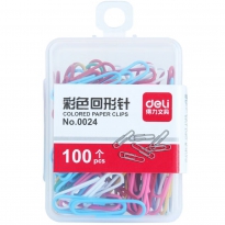 得力0024 彩色回形针 100枚/盒
